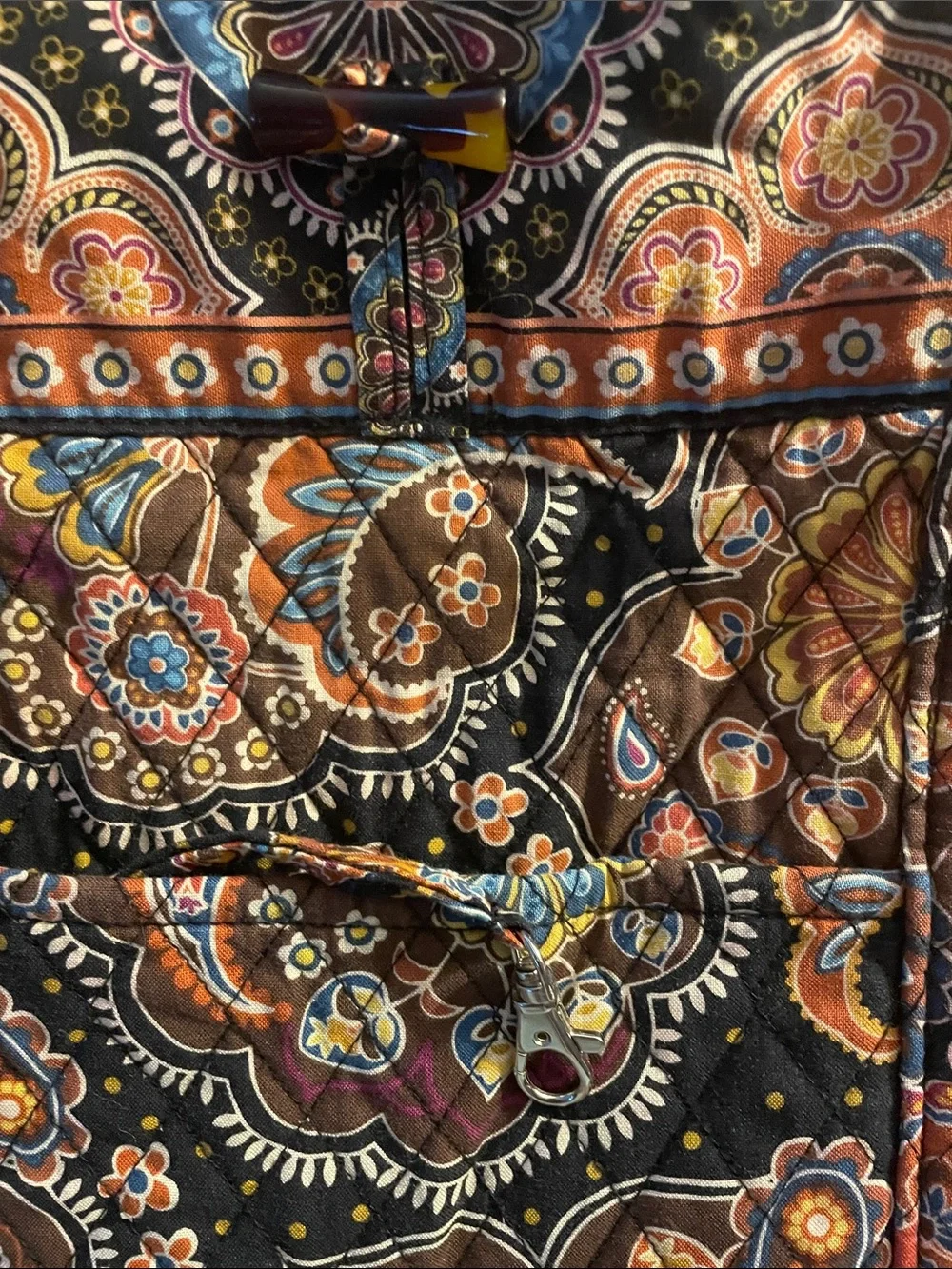 Vera Bradley Quilted Floral Tote Bag in Brown and Orange.